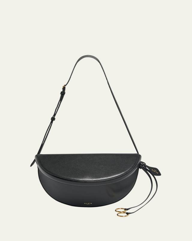 East-West Curved Goatskin Leather Shoulder Bag
